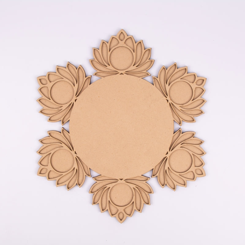 Lotus Platter MDF Tea Light Holder – 6 Candle Base for Diwali & Table Decor - 13