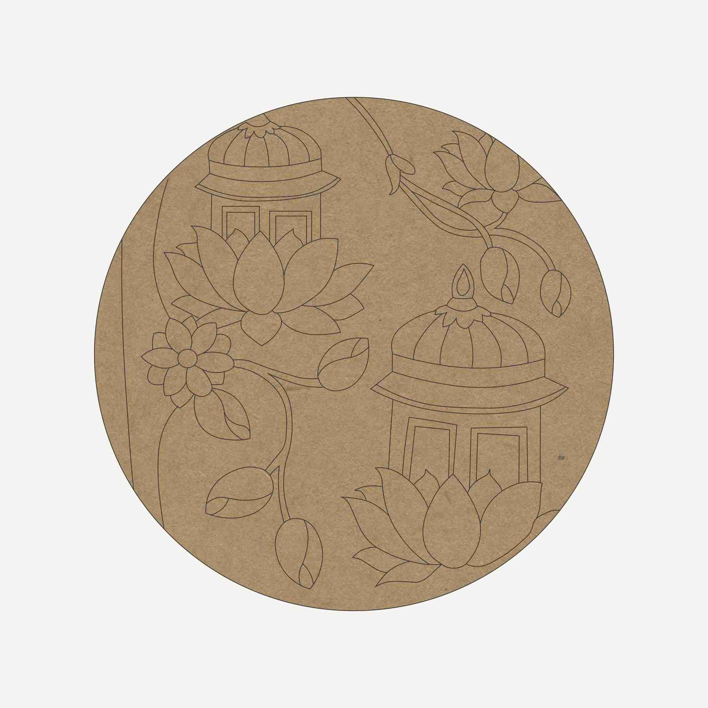 Pichwai Lotus Premarked Round MDF Base - 15