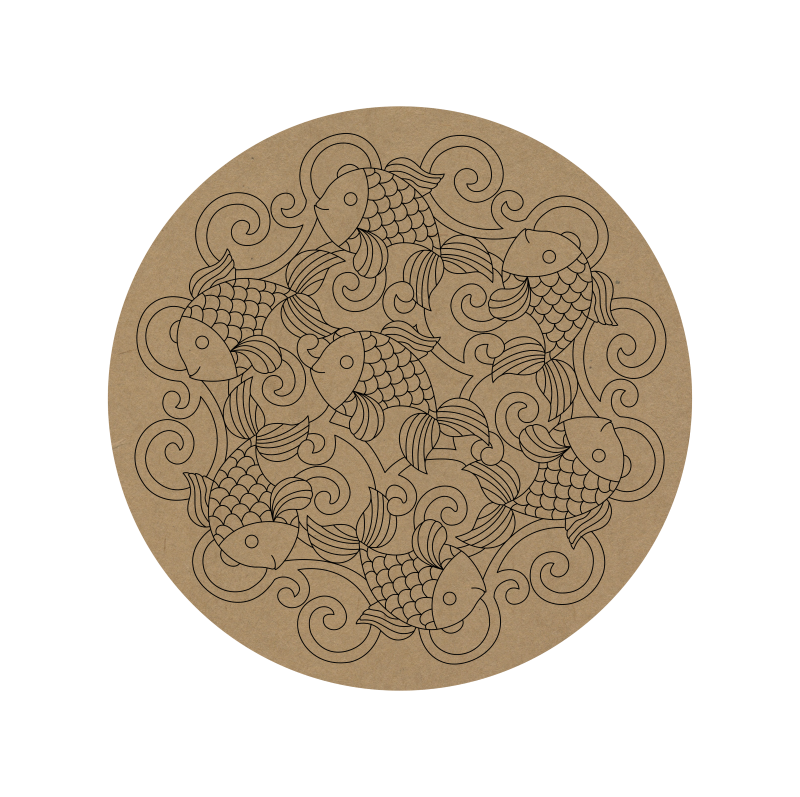 Madhubani Fish Premarked Round MDF Base - 29