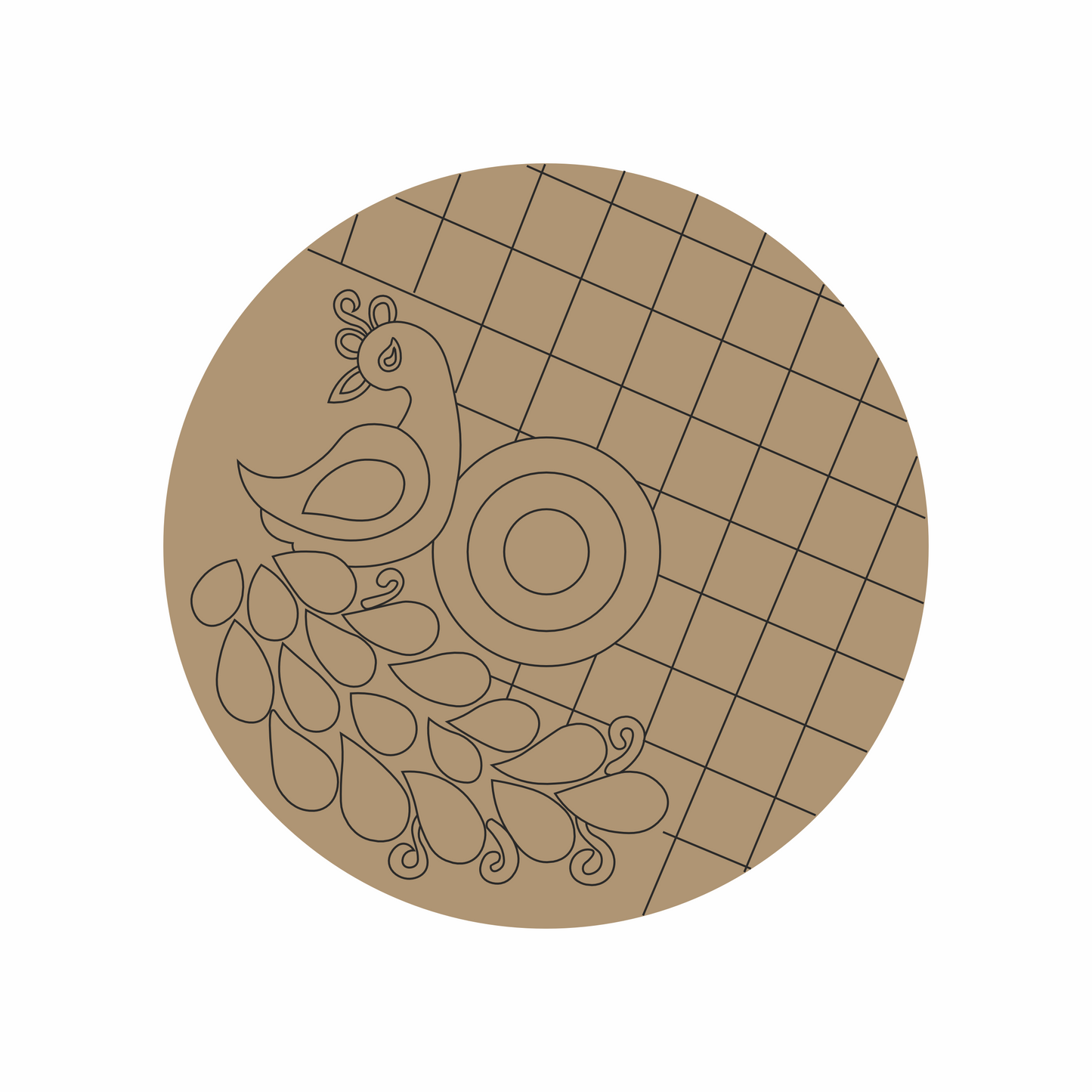 Lippan art MDF base peacock design with pre-marked mirror placement guides