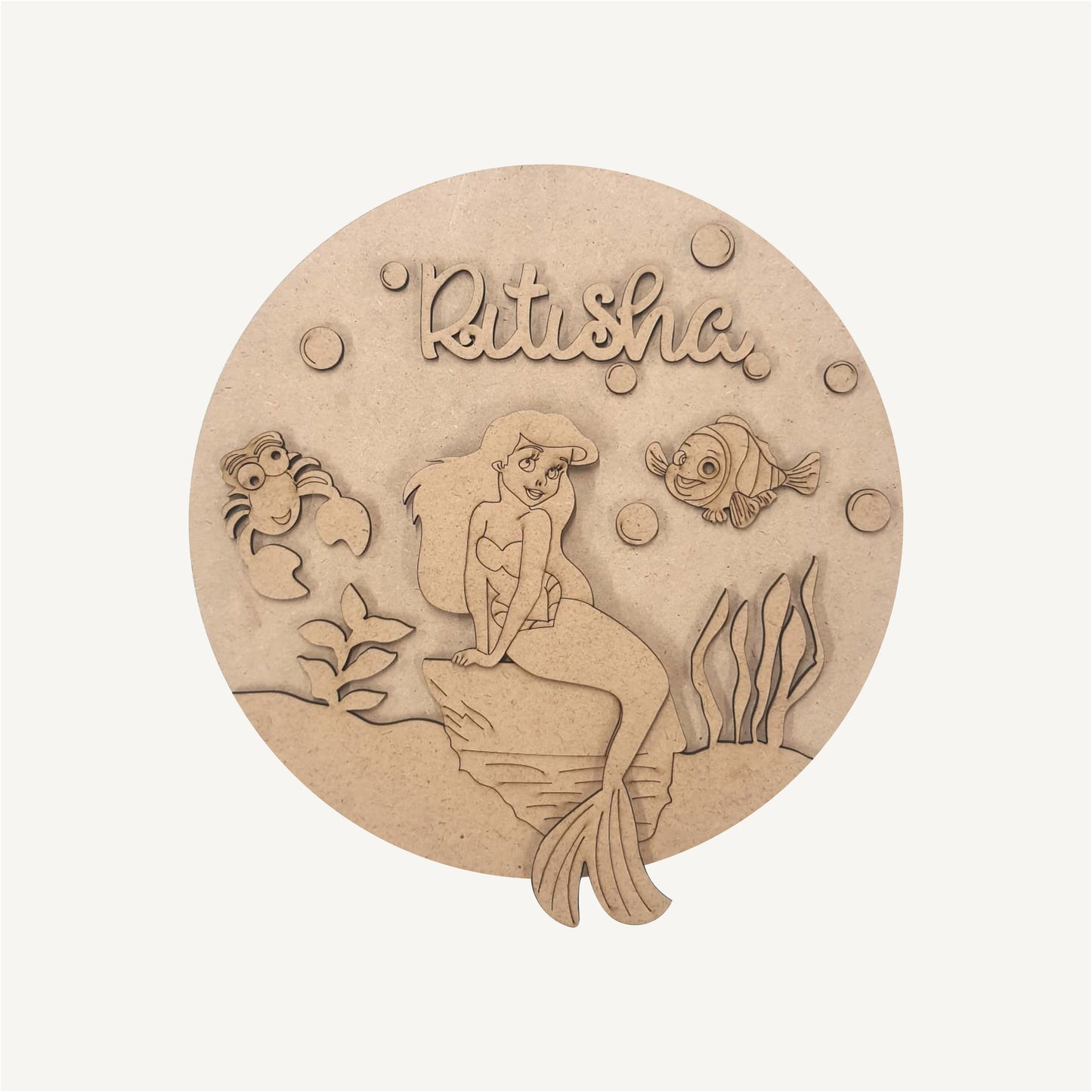 Mermaid aqua theme custom MDF kids name plate for girls