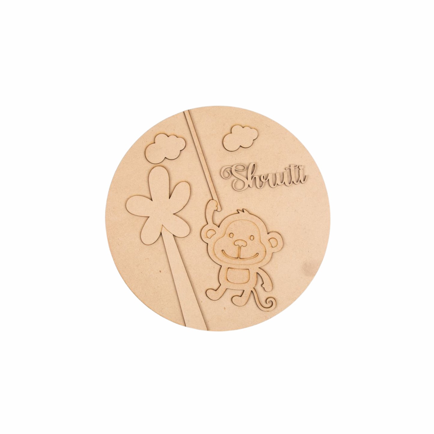 DIY monkey theme MDF kids name plate for jungle birthday return gifts