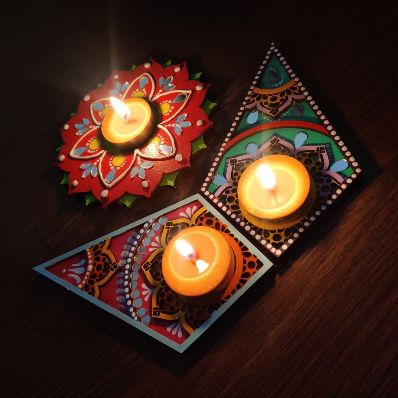 Tealight candle holder made from MDF for Diwali decor