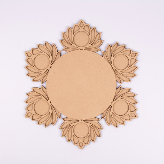 Lotus Platter MDF Tea Light Holder – 6 Candle Base for Diwali & Table Decor - 13