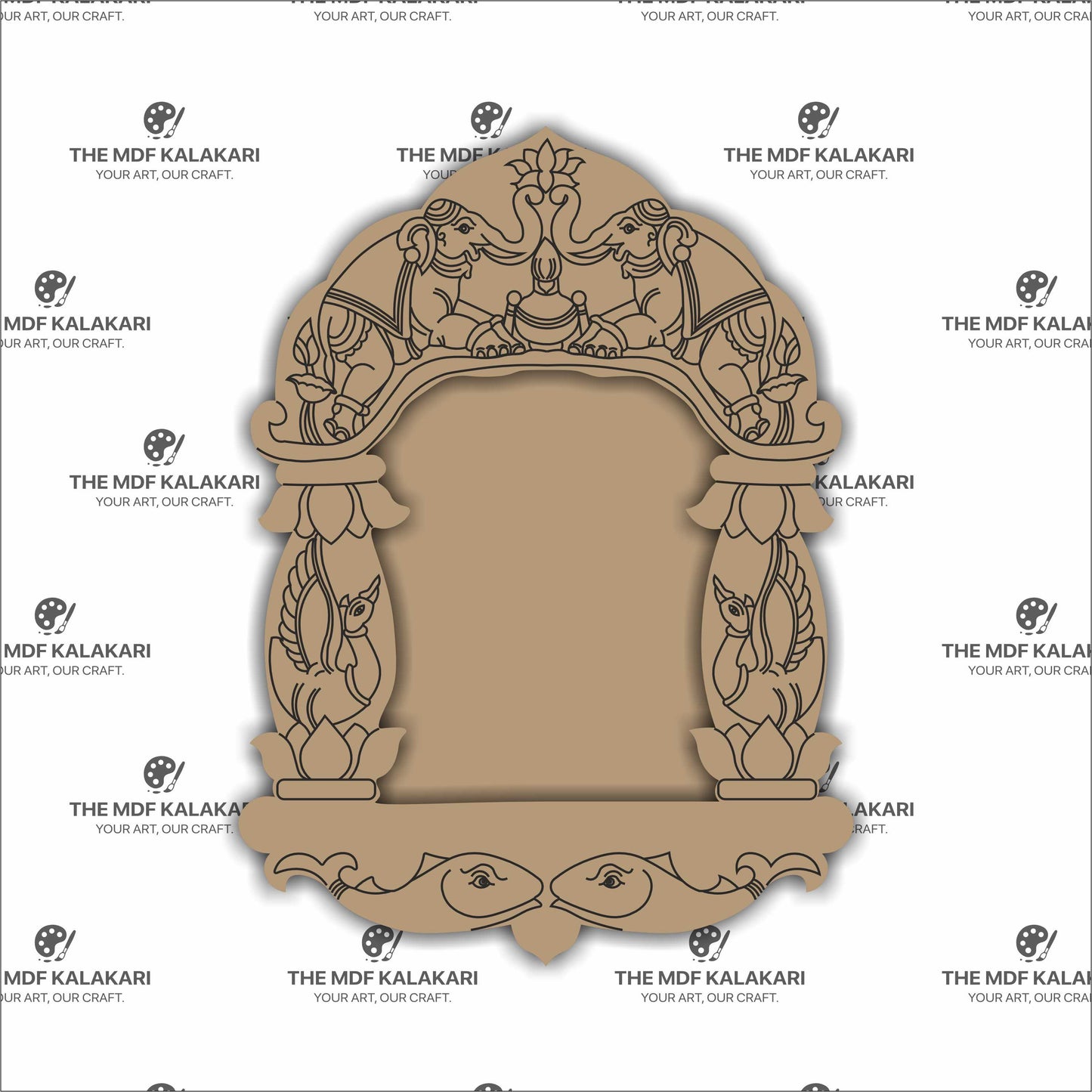 Laser Premark elephant and lotus Jharokha MDF base for painting and artwork
