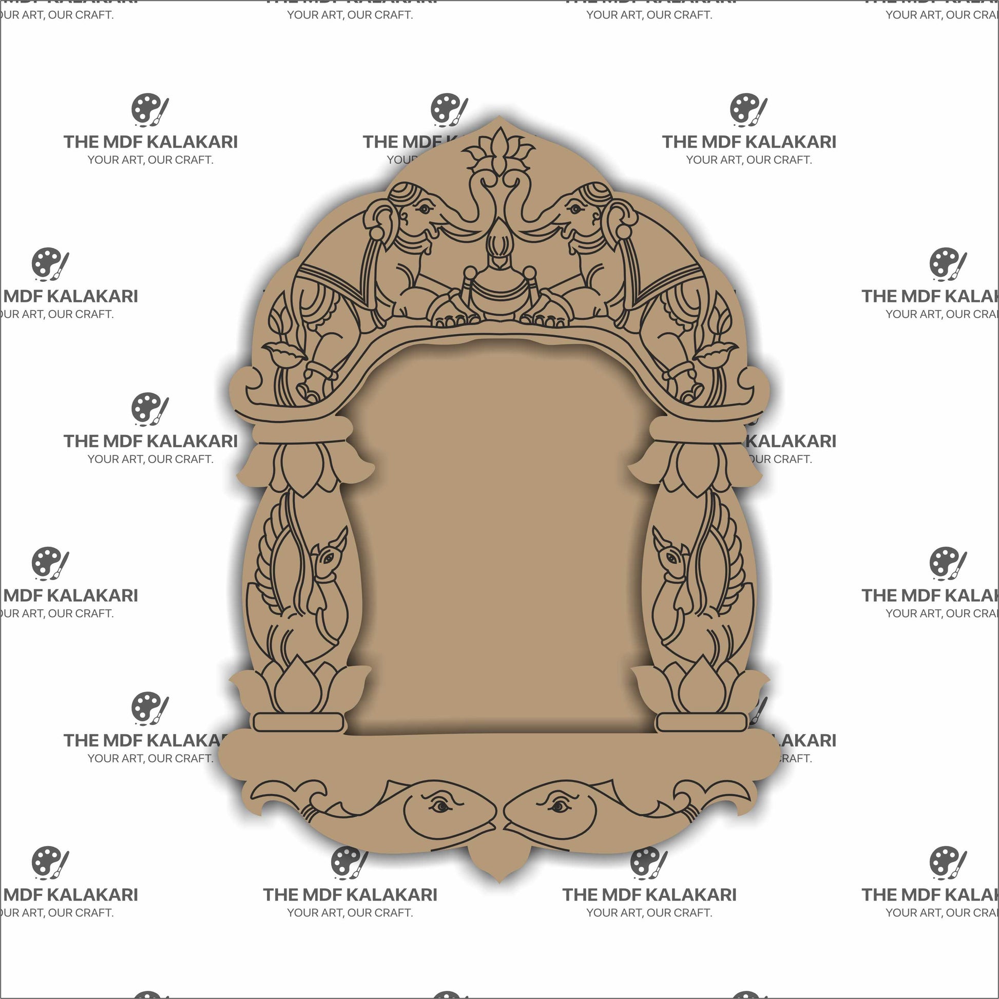 Laser Premark elephant and lotus Jharokha MDF base for painting and artwork
