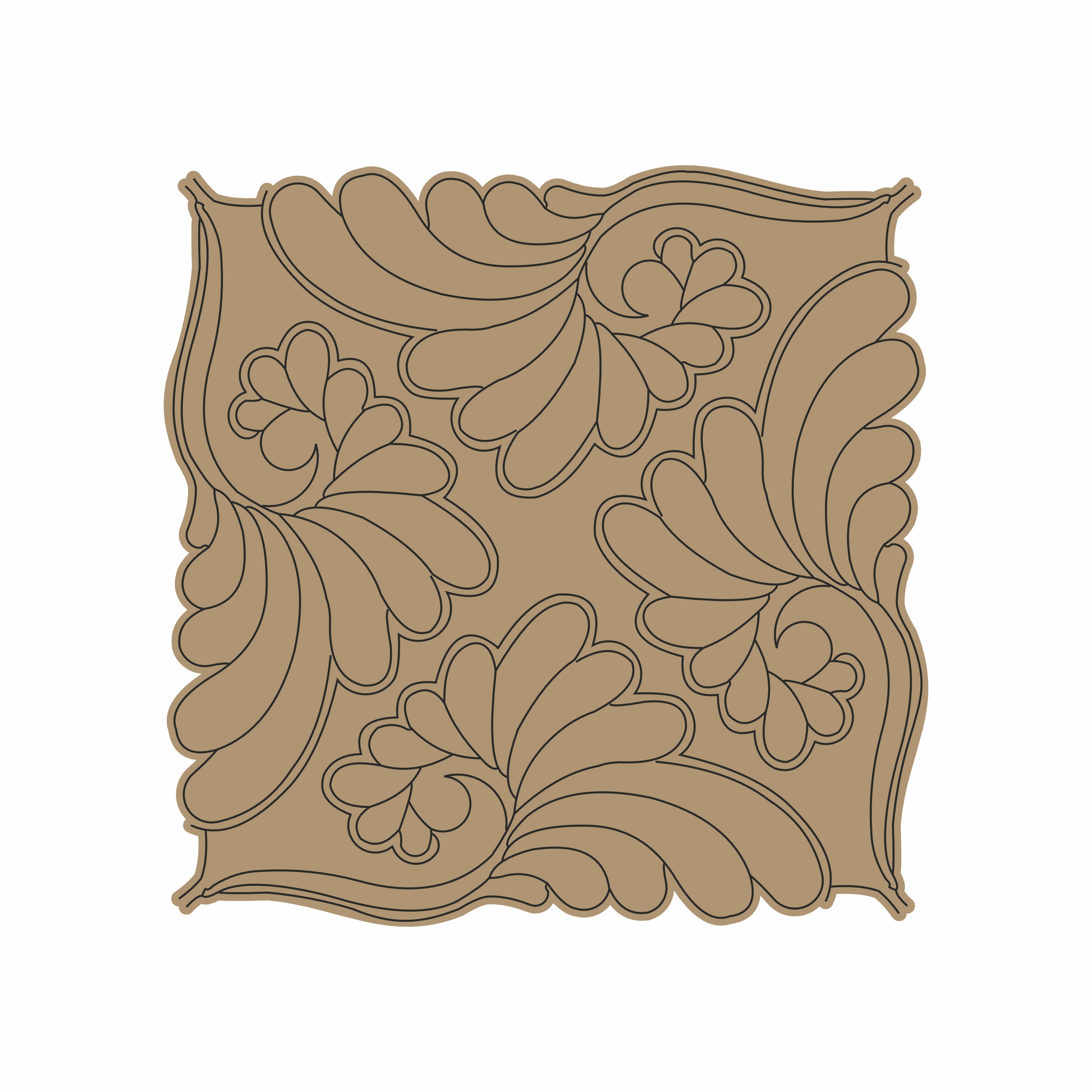 floral pattern premarked for mud mirror work on MDF base.