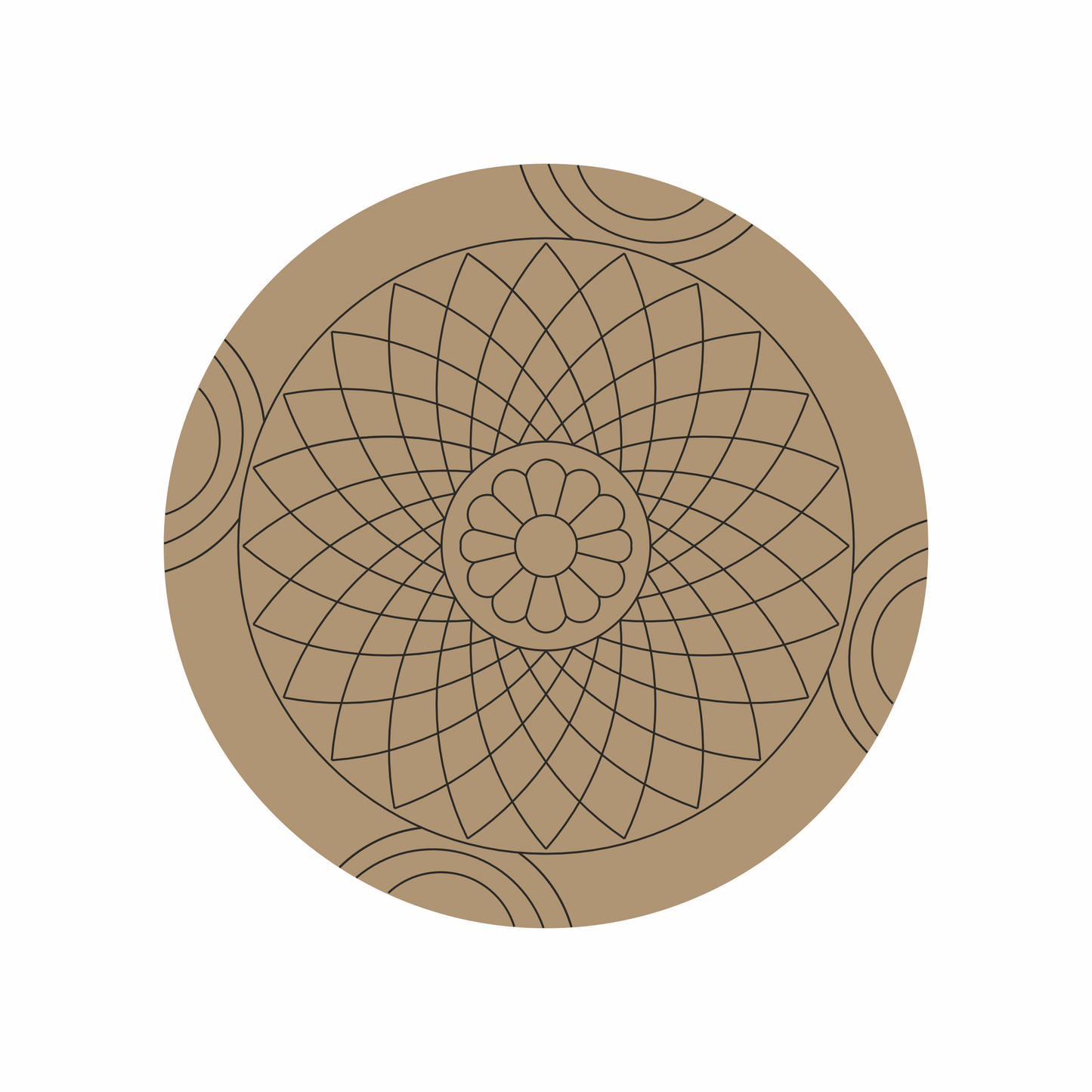 Circular design with geometric pattern on a mdf for lippan work.