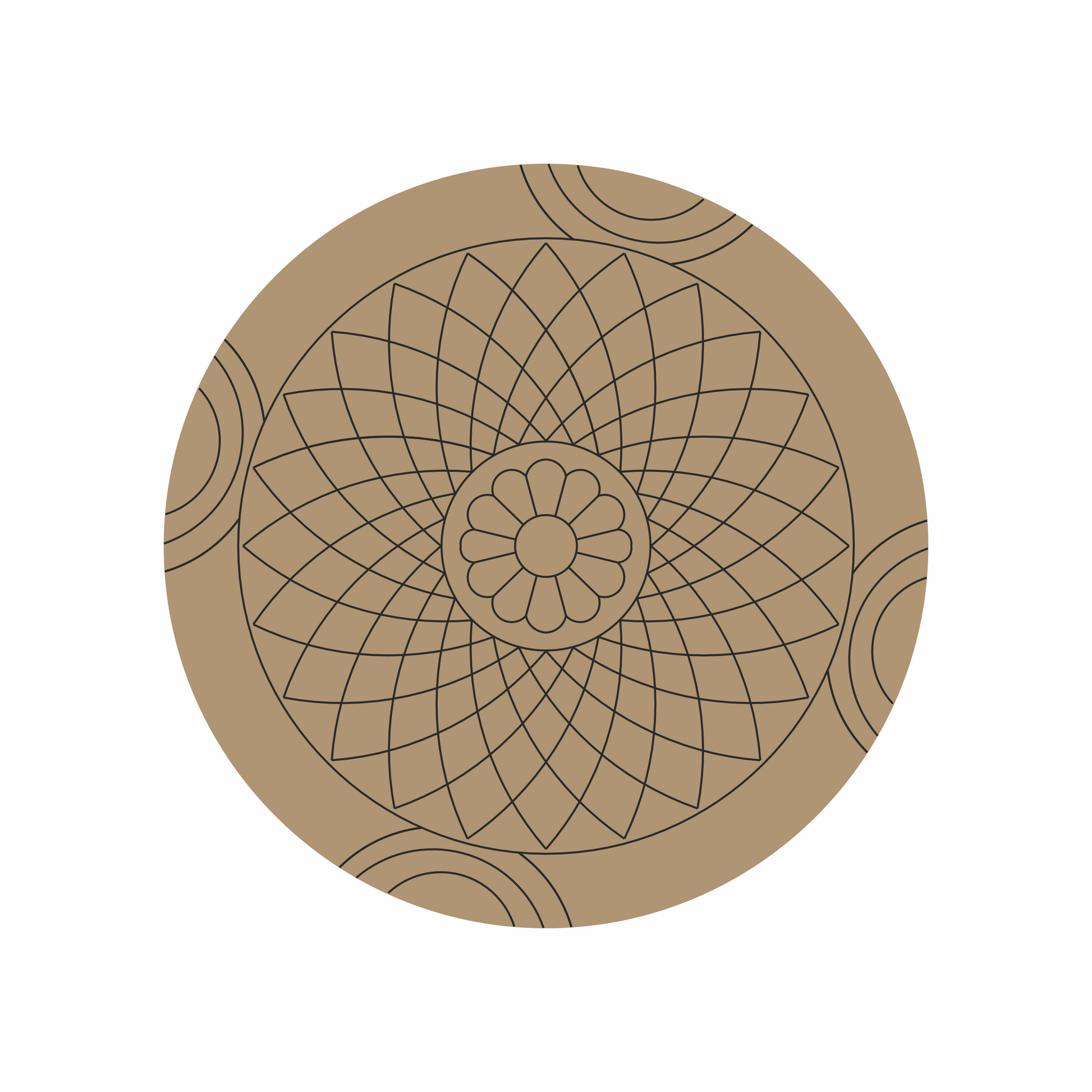 Circular design with geometric pattern on a mdf for lippan work.