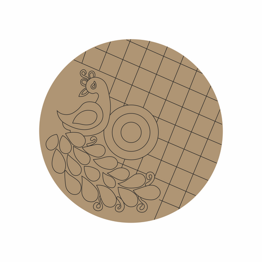 Lippan art MDF base peacock design with pre-marked mirror placement guides