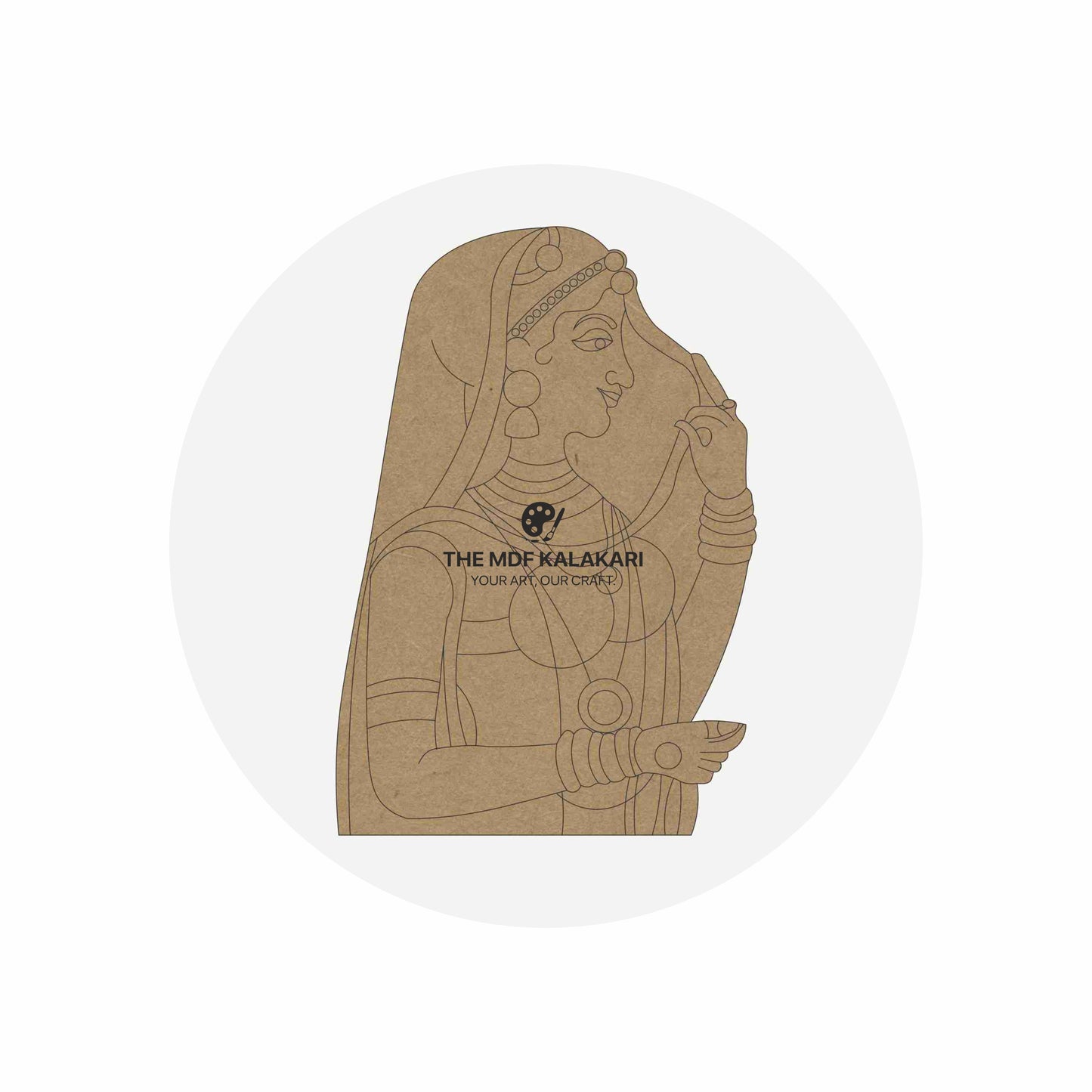 Custom laser-cut Maharani premarked MDF cutout base for DIY painting and craft workshops by The MDF Kalakari