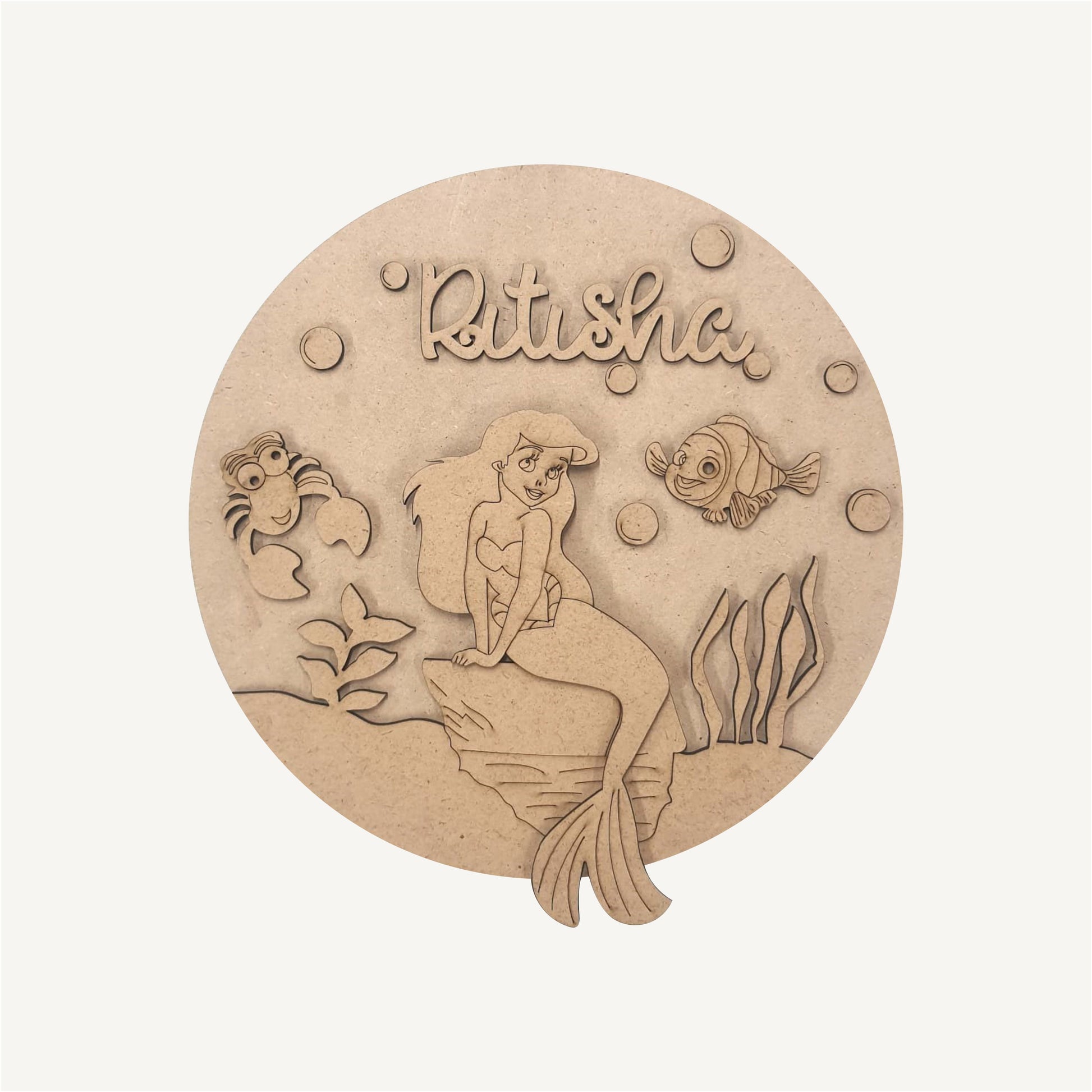 Mermaid aqua theme custom MDF kids name plate for girls