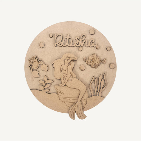 Mermaid aqua theme custom MDF kids name plate for girls