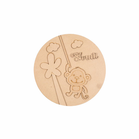 DIY monkey theme MDF kids name plate for jungle birthday return gifts