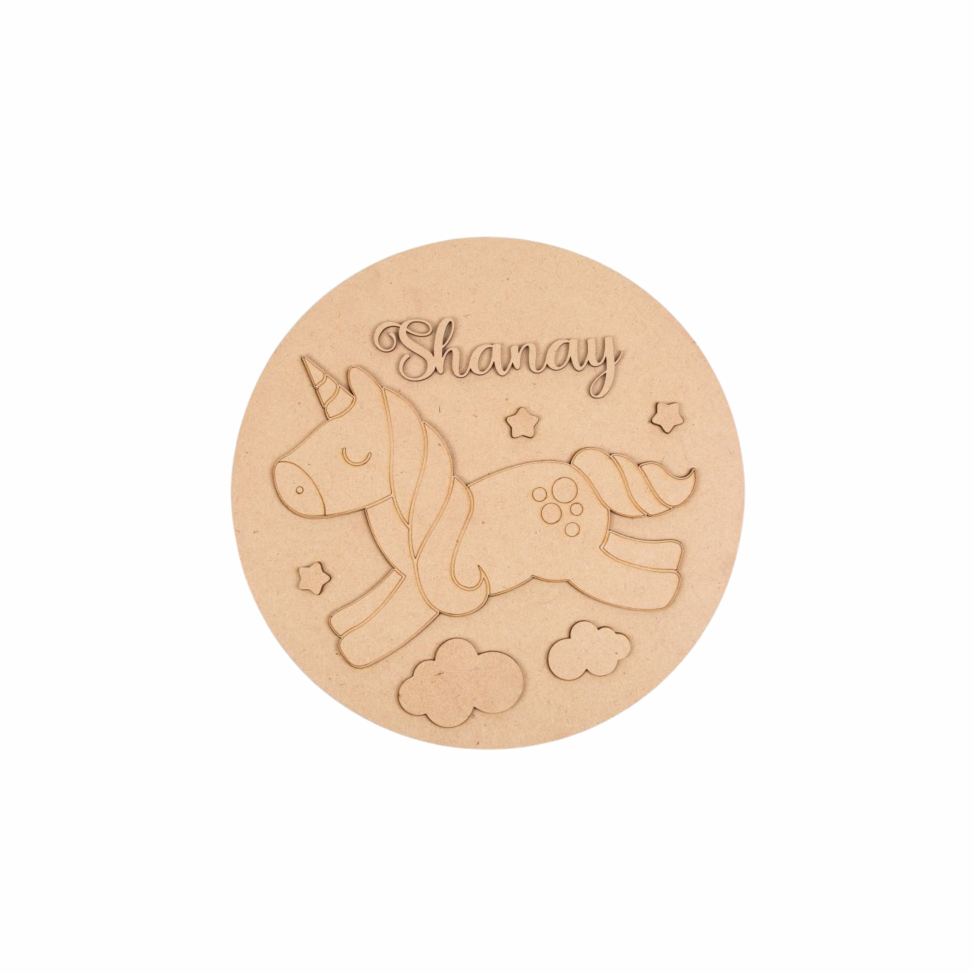 DIY unicorn theme MDF kids name plate for birthday return gifts