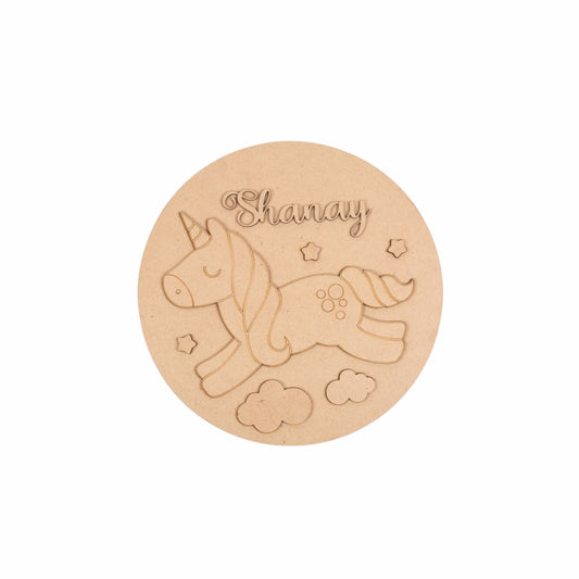 DIY unicorn theme MDF kids name plate for birthday return gifts